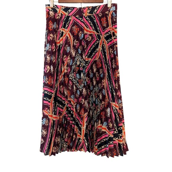 Ann Taylor Womens Size 4 Floral Chain Scarf Print MIcro Pleated Lined Midi Skirt - Picture 3 of 10